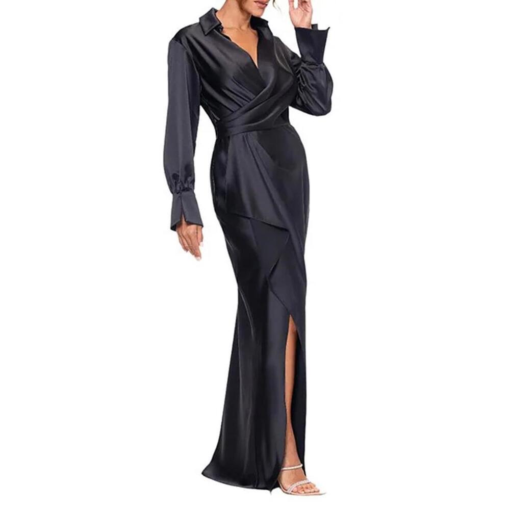 Xscape Navy Long Sleeve Wrap Dress EUC - Picture 4 of 5